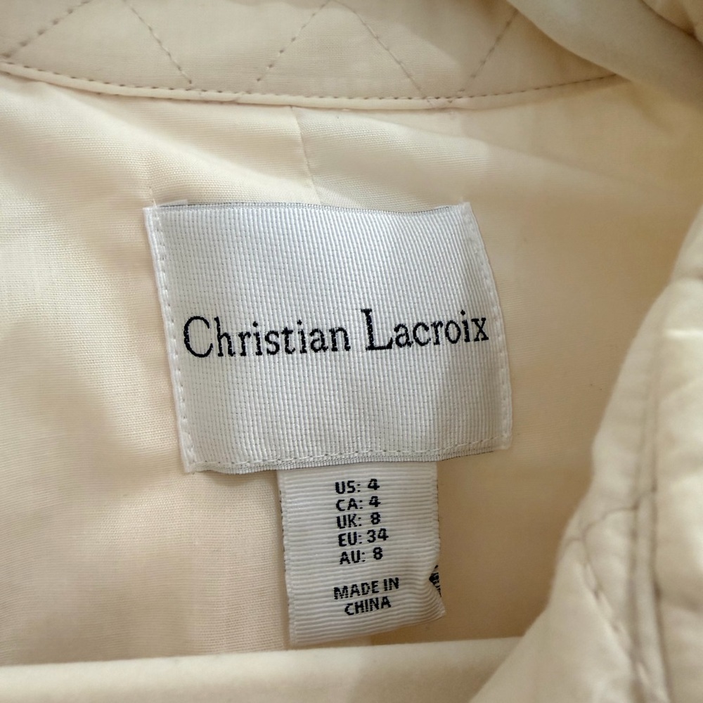 Christian Lacroix White Quilted Bomber Jacket with Floral Cross-Stitch - Picture 7 of 7